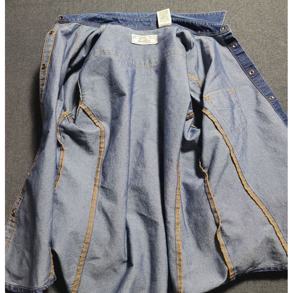 Levi's Western Pearl Snap Button Up Shirt‎ Womens Large L Dark Wash Denim - Picture 8 of 16